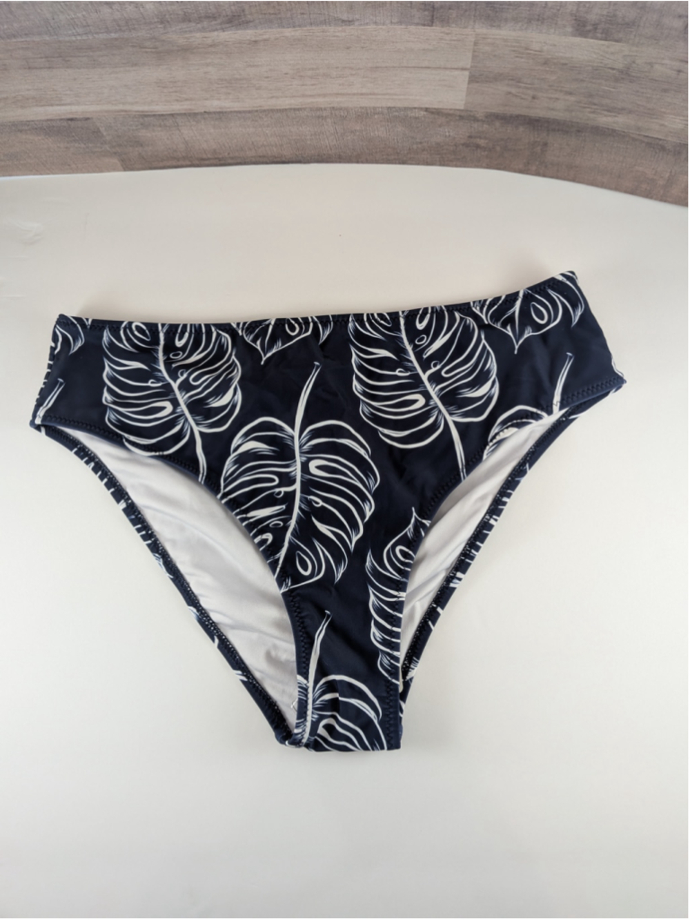 Cupshe Navy White Leaf Print High Waist Bikini Bottom L